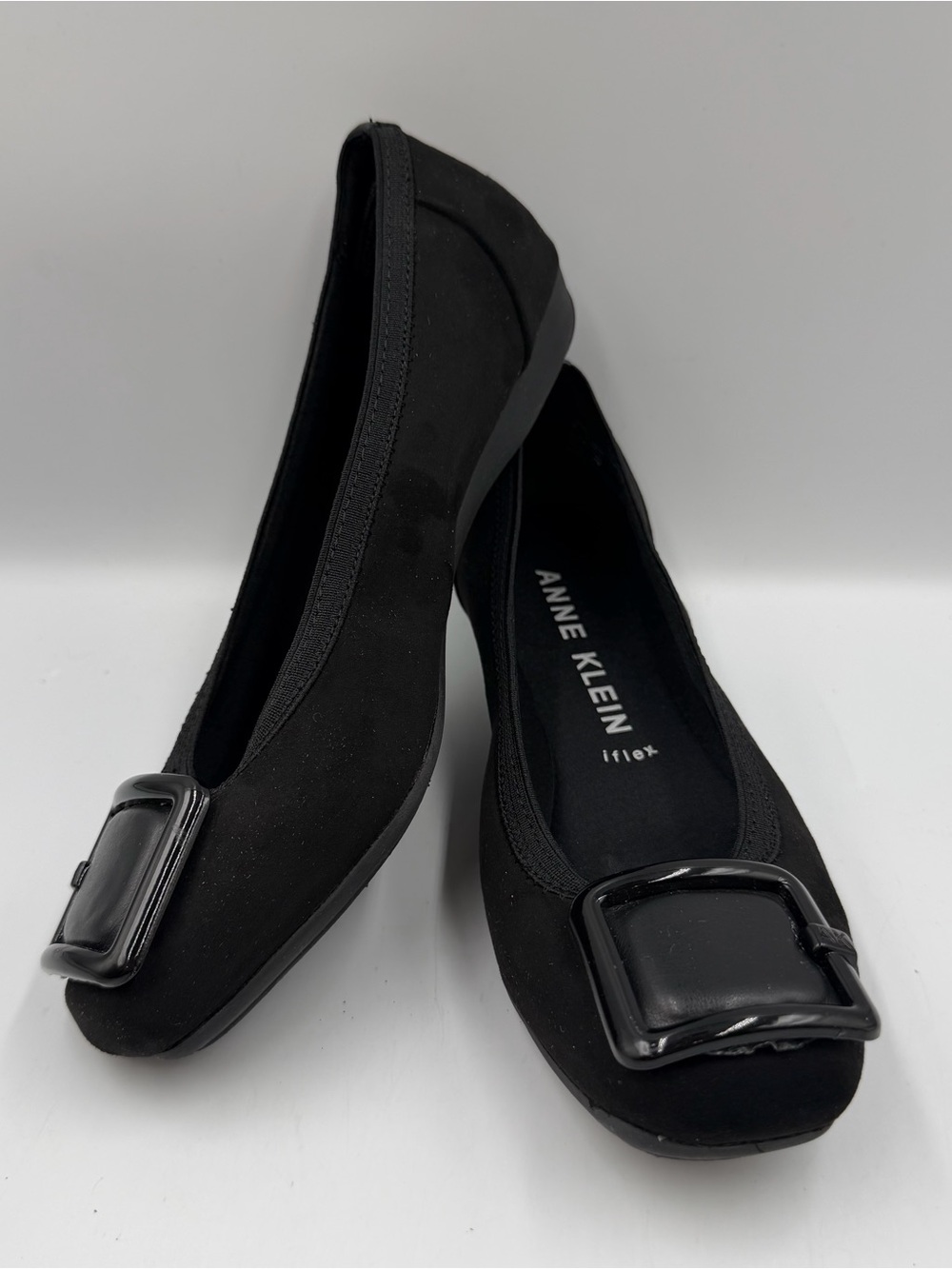 Anne Klein Iflex Umari Black Ballet Flat Large Buckle Womens 6M Faux Suede
